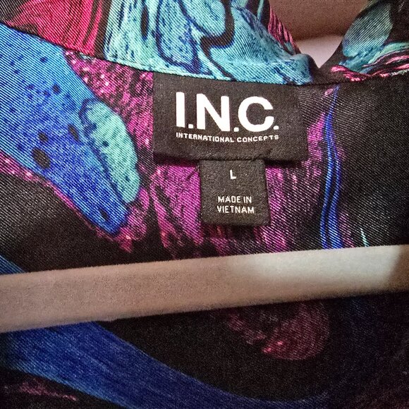 I.N.C. Bright Multi-Colored Midi Belted Dress Large - Picture 2 of 4